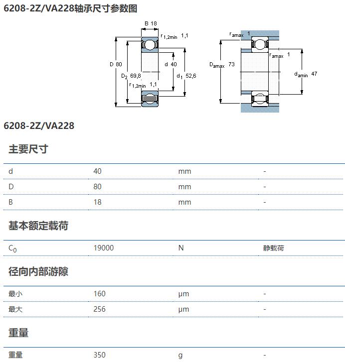 SKF 6208-2Z/VA228轴承 高温轴承 耐高温轴承